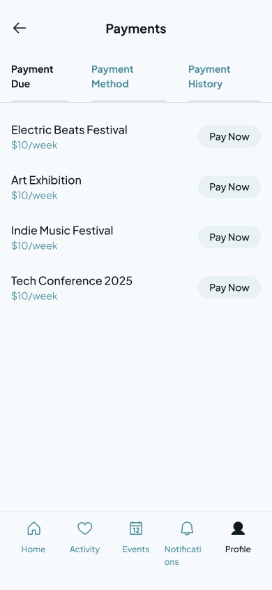 Planner payments screen